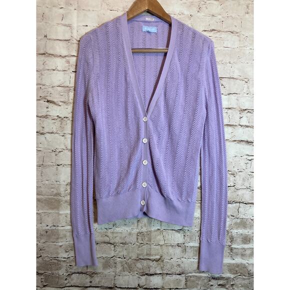 Burgess Sweaters - Burgess Pointelle Lavender Cardigan Women Large Silk Blend Beachy Coquette
